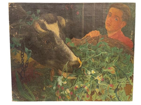 Foraggiamento  (1930)  - Olio su tela - Auction Asta estiva a tempo - Al miglior offerente - DAMS Casa d'Aste