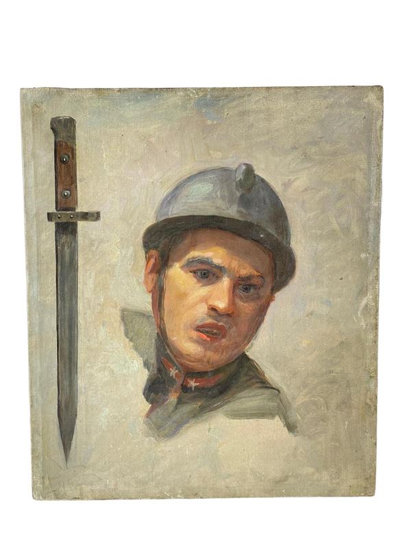 Studio di giovane soldato con elmetto  (Seconda metà XIX secolo)  - olio su tela - Asta Arredamenti Antichi e Moderni - Web Only - DAMS Casa d'Aste