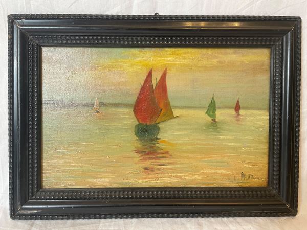 Barca a vela all'imbrunire  (Metà XX sec.)  - Auction Antique and Modern Furnishings - Web Only - DAMS Casa d'Aste