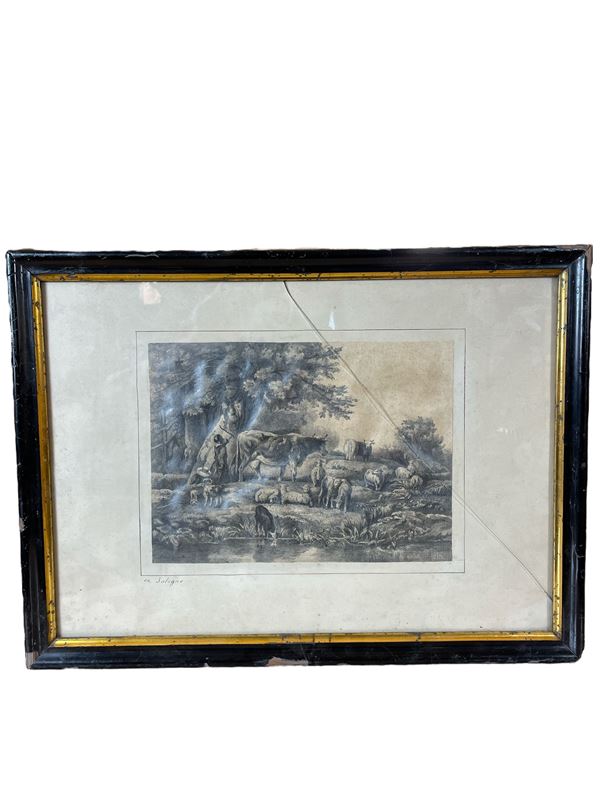 Lotto di due disegni, mucche normanne