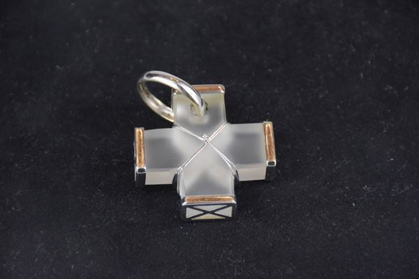 Croce in oro bianco e brillanti con pietre
