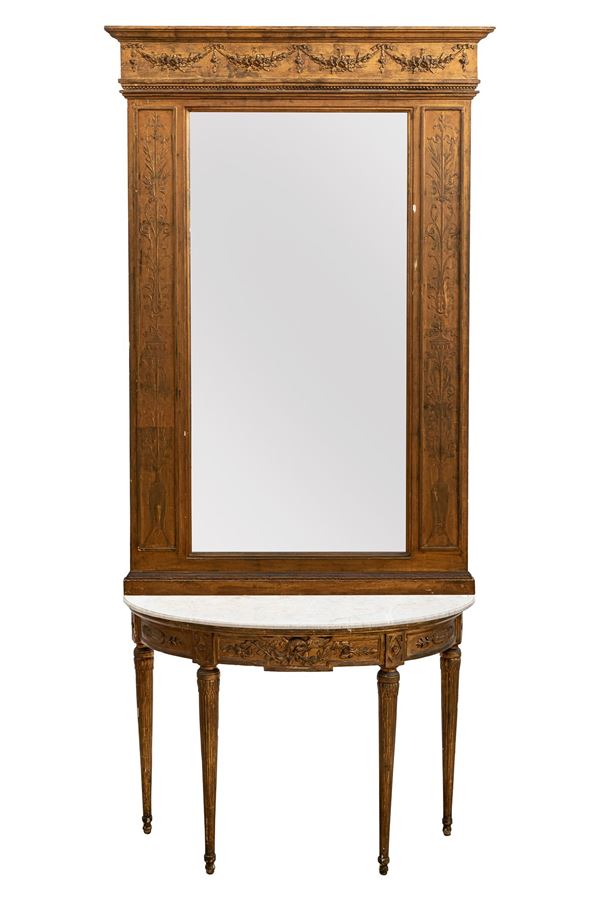 Consolle a mezzaluna con specchiera  (Italia, fine XIX secolo)  - Asta Opere d'arte e arredamenti dal XV al XX secolo - DAMS Casa d'Aste