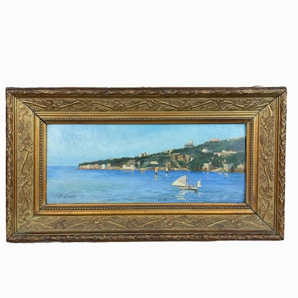 Alfredo Luxoro - Scorcio di costa con barche