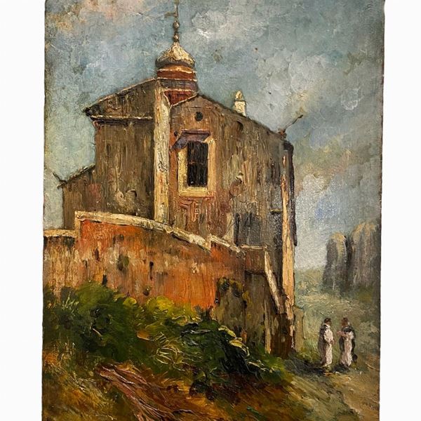 Vincenzo Cabianca - Paesaggio con Domenicani in conversazione