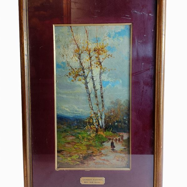 Eugenio Gignous - Paesaggio campestre con betulle (bozzetto)