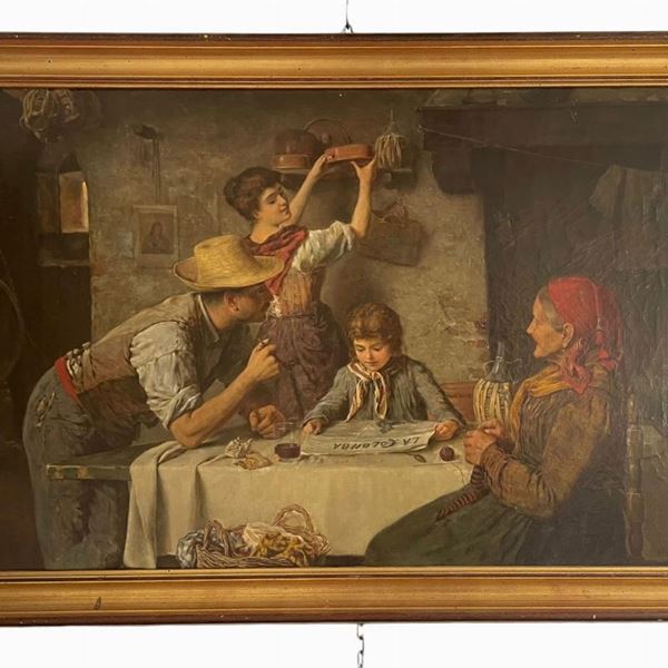 Emanuele Costa - Scena d'interno con bambina che legge "La Colomba"
