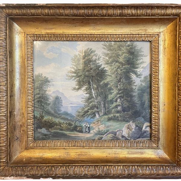 Paesaggio boschivo con figure