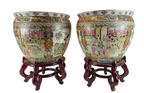 Coppia di Cachepots  (Cina, metà XX Secolo)  - Auction Furnishings and supplies from Hotel Aldrovandi Villa Borghese in Rome and other properties - DAMS Casa d'Aste