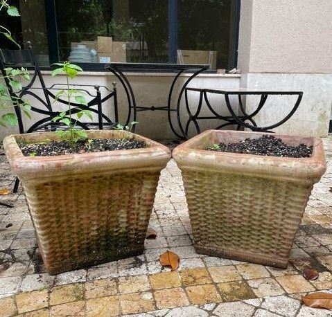 Coppia di vasi quadrati in terracotta  (Manifattura italiana, XX secolo)  - Auction Furnishings and supplies from Hotel Aldrovandi Villa Borghese in Rome and other properties - DAMS Casa d'Aste