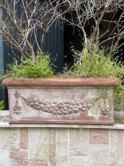 Lotto di 4 vasi rettangolari in terracotta