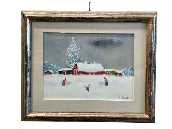 Giuseppe Succi - Paesaggio innevato con personaggi