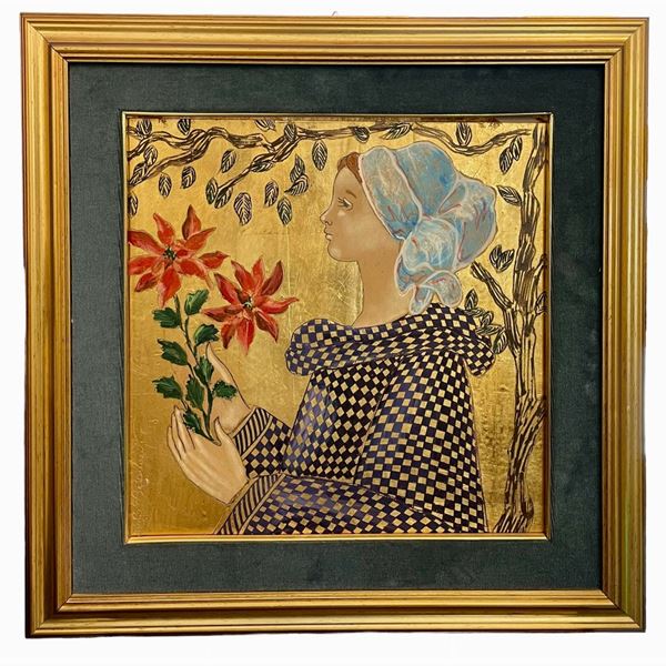 Paolo Emilio Bergamaschi - Ritratto di dama con fiori