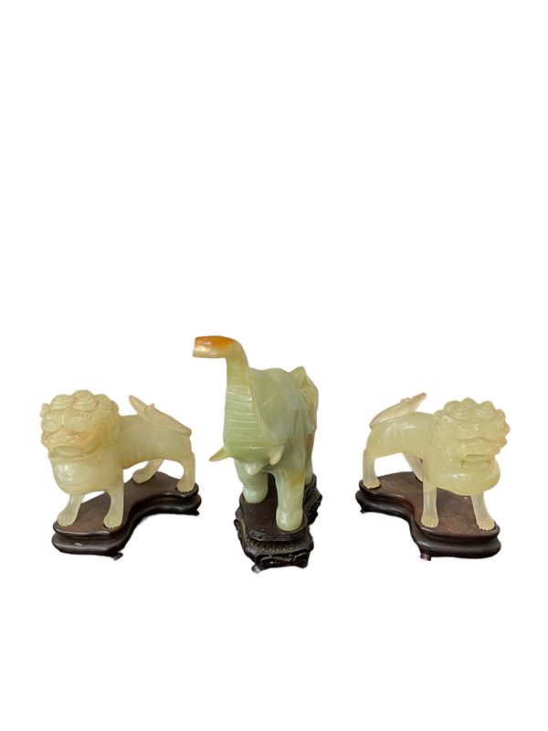 Set di 3 sculture in giada