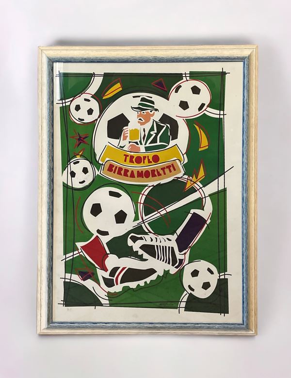 Ugo Nespolo : Trofeo Birra Moretti  - litografia a colori su carta - Asta Asta a tempo / Brocantage natalizio - DAMS Casa d'Aste