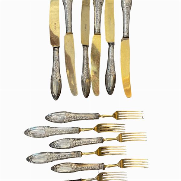 Solingen - Servizio di posate da dolce  (anni '50 del XX secolo)  - ottone e argento placcato - Asta Arredamenti provenienti dalla dimora di un celebre architetto romano - Asta a tempo - DAMS Casa d'Aste