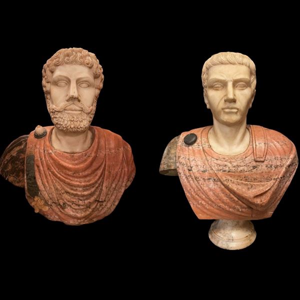 Coppia di busti di imperatori romani