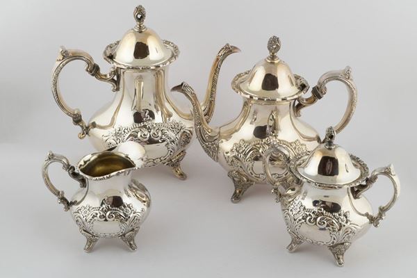 Servizio da t&#233; e caff&#232; in metallo argentato di forma barocca