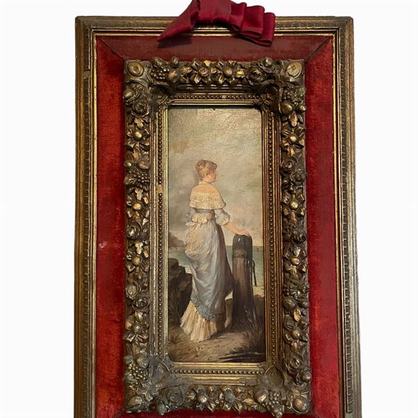 Dama in contemplazione  (fine XIX - inizi del XX secolo)  - olio su tavola - Auction Arredamenti provenienti da un celebre architetto romano - DAMS Casa d'Aste