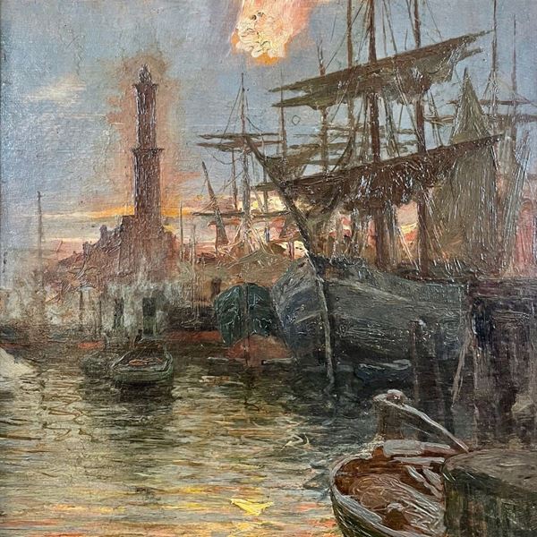 Lodovico Cavaleri - Veduta del Porto di Genova