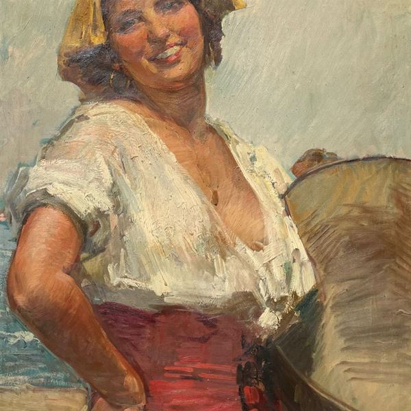 Cipriano Antonio  Mannucci - Ritratto di popolana con tamburello