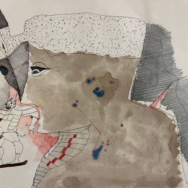 Gaetano Pompa : Mutmassungen sulla paura  (1984)  - tecnica mista su carta - Auction Arte del XIX - XX secolo - DAMS Casa d'Aste
