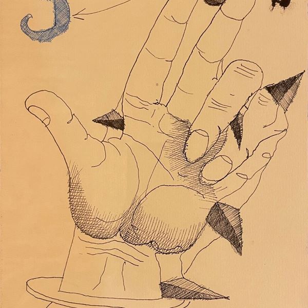 Gaetano Pompa : Paura del 3  (1984)  - tecnica mista su carta - Asta Arte e Design del XIX e  XX secolo - DAMS Casa d'Aste