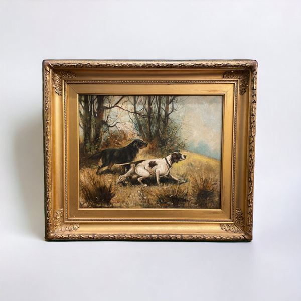 Cani da caccia  (prima metà del XX secolo)  - olio su tela - Asta Old Masters, Arte classica e Arte Orientale - Asta Web Live - DAMS Casa d'Aste