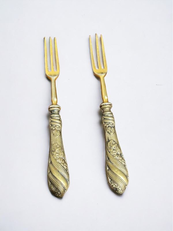 Coppia di forchette da dolce  - Auction Timed auction / Christmas brocantage - DAMS Casa d'Aste