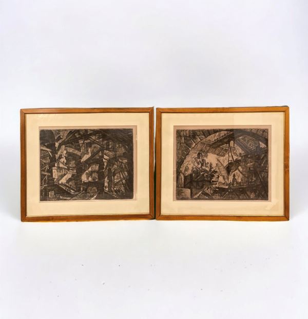 Giovanni Battista  Piranesi - Coppia di incisioni tratte dalla serie "Carceri di invenzione"