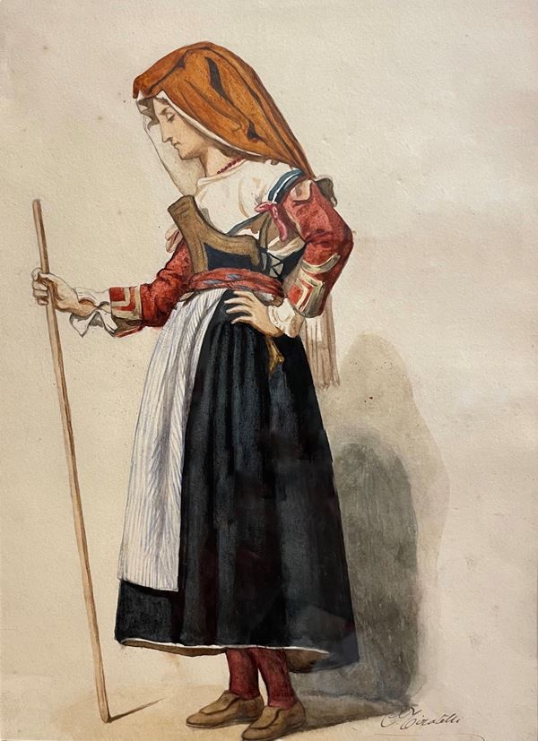 Cesare Tiratelli - Profilo di giovane paesana