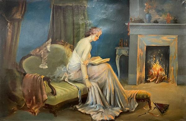 Lettura alla luce del caminetto
