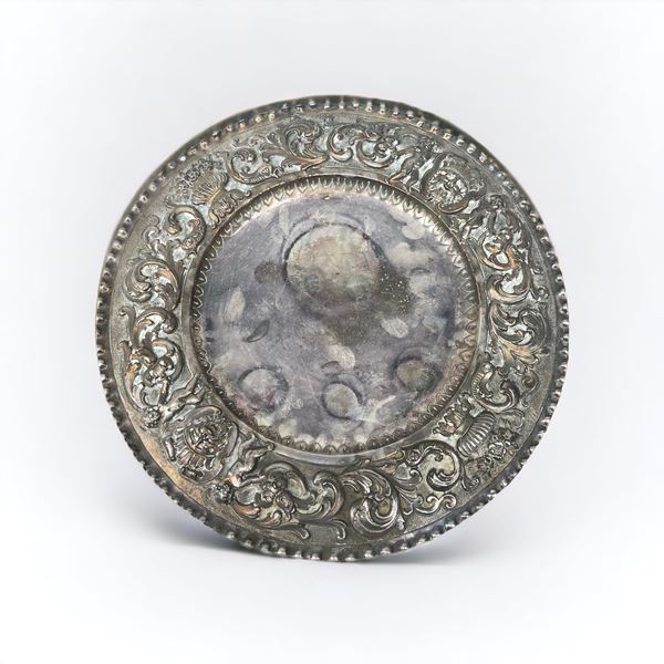 Circular tray in silver metal (Giazzoni Milano)