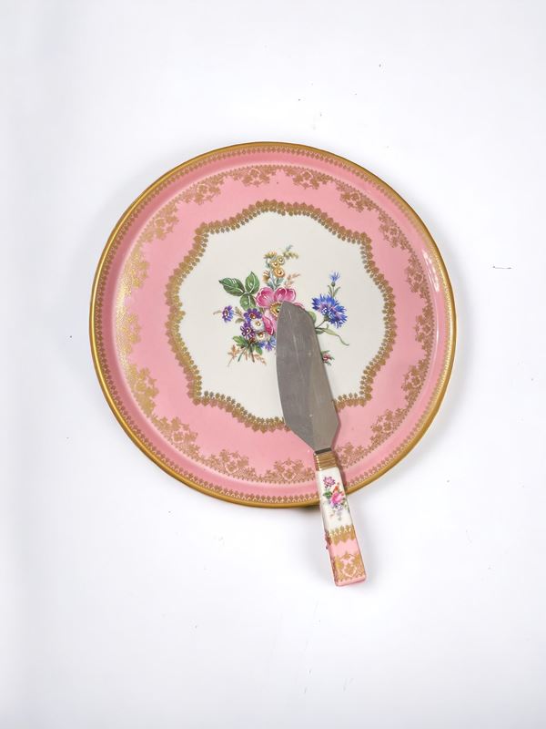 Vassoio e paletta per dolce  (seconda metà del XX secolo)  - porcellana - Asta Asta a tempo / Brocantage natalizio - DAMS Casa d'Aste