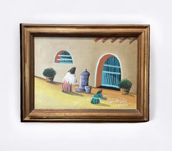 Abdul Rahen Tatari : Cortile  (1979)  - olio su tela - Auction Timed auction / Christmas brocantage - DAMS Casa d'Aste