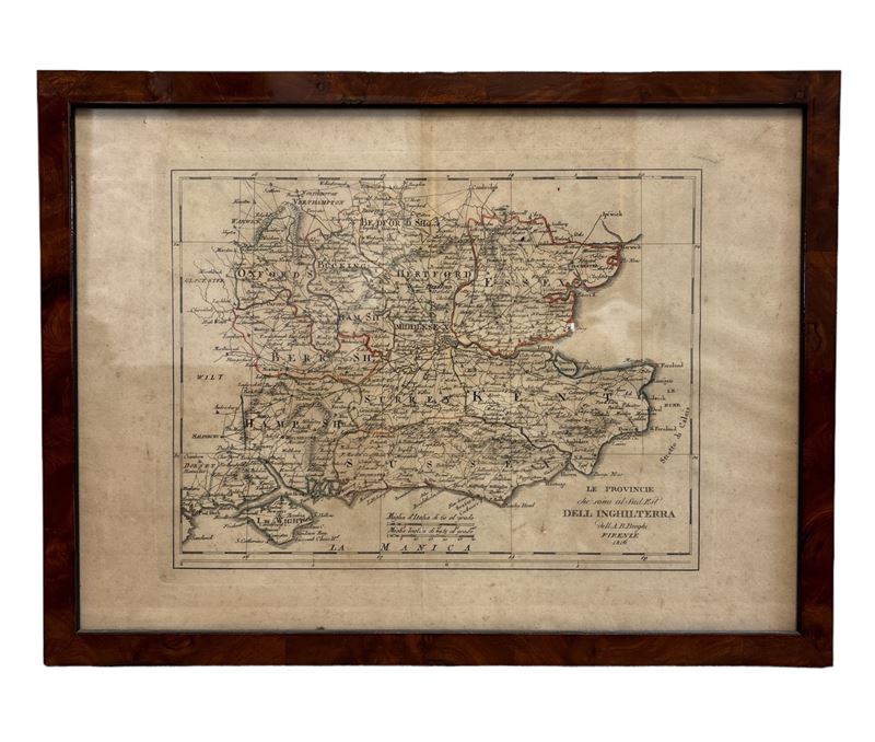 Bartolomeo Borghi - Carta Geografica "le Provincie che Sono al Sud Est Dell'inghilterra"