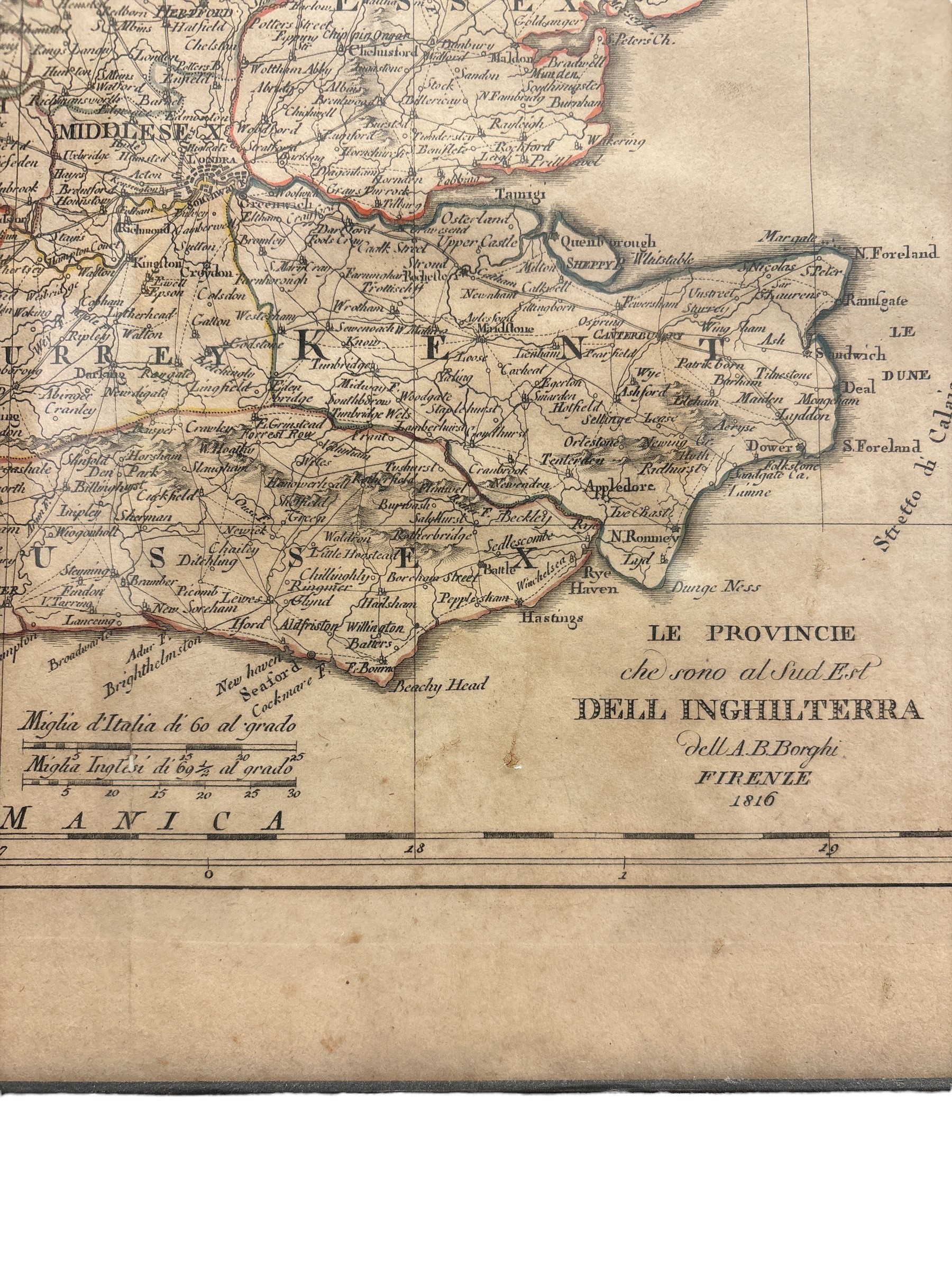 Bartolomeo Borghi - Carta Geografica "le Provincie che Sono al Sud Est Dell'inghilterra"