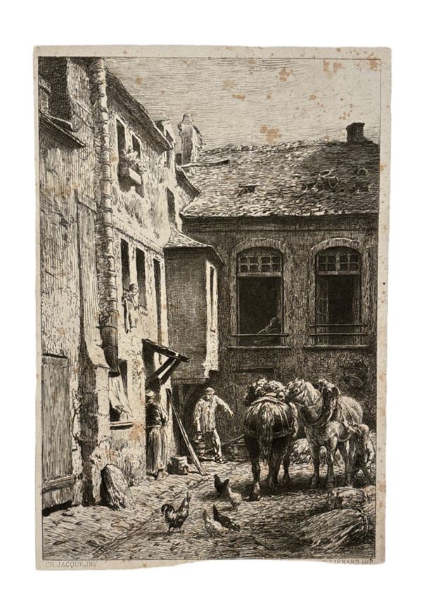 Charles Emile Jacque - Une Cour à Paris en 1865
