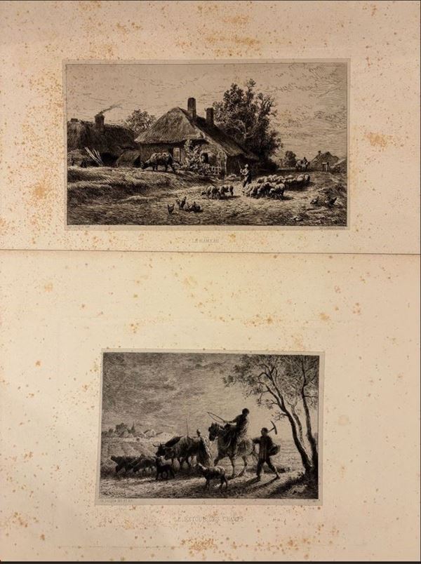 Charles Emile Jacque - Le Hameau; Le Retour Des Champs