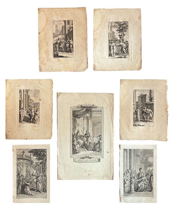 Jacques Philippe Le Bas,Francois Denis N&#233;e - Quattro Inicisioni dal Formione di Terenzio; Tre incisioni La supplica di Aman;  Athalia; E gli diede la spada.