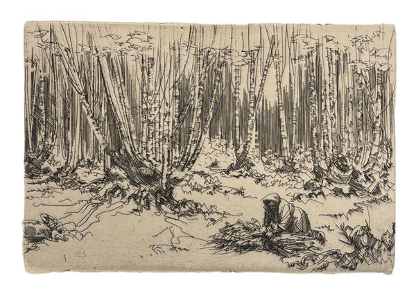 Carlo Alberto Petrucci : Inverno  - acquaforte su carta - Asta Opere provenienti dall'Accademia Internazionale di Arte Moderna (AIAM) - Web Only - DAMS Casa d'Aste