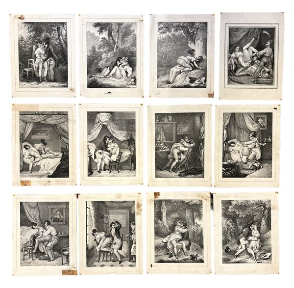 Achille Dev&#233;ria - Serie di 12 scene erotiche