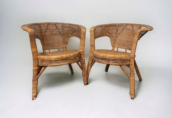Coppia di poltroncine in vimini