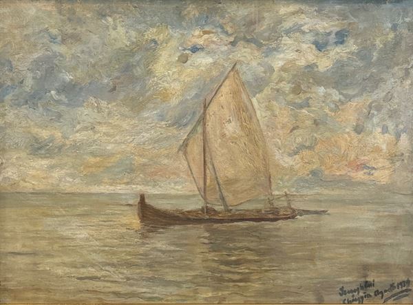 Pio Semeghini - Scena marina con bragozzo