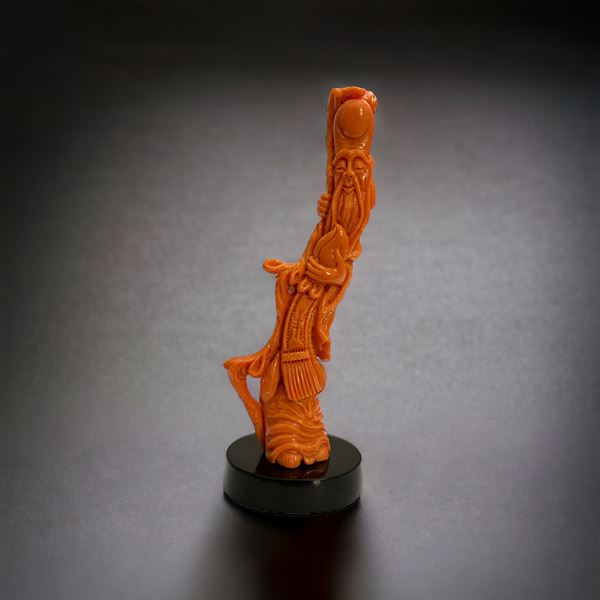 Figura di saggio scolpita in corallo  (Cina, inizi XX secolo)  - Asta Arte classica e arte orientale - DAMS Casa d'Aste