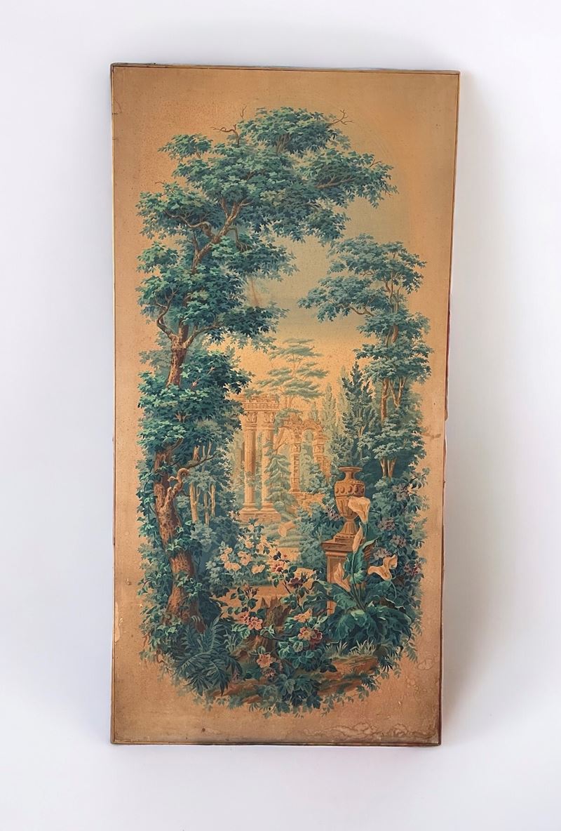 Pannello decorativo con scena boschiva con rovine