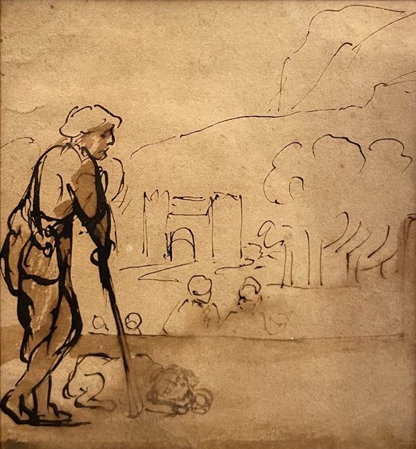 Justus de Gelder - Wayfarer with dog and landscape