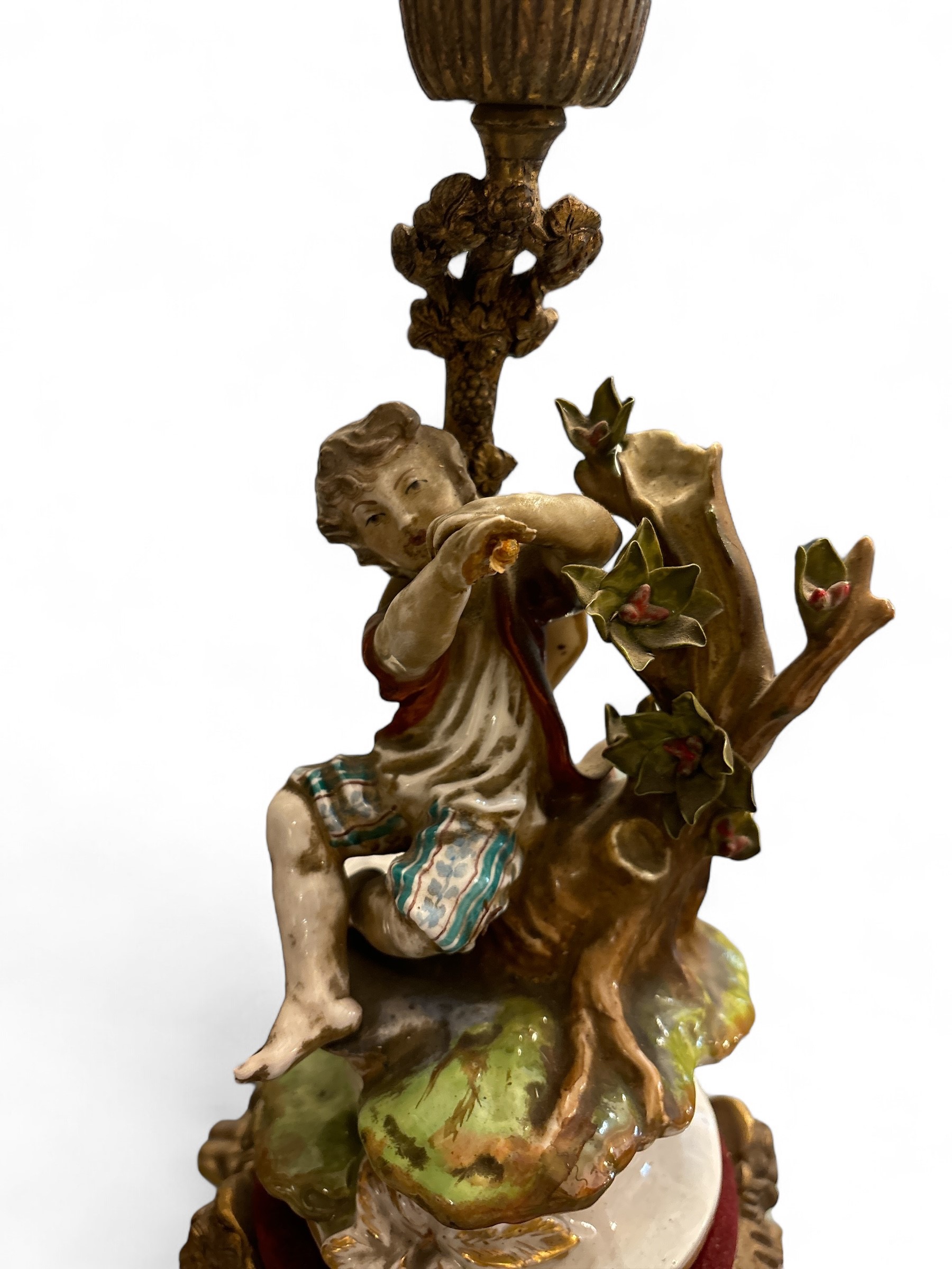 Lampada Bronzo e Porcellana con Suonatore