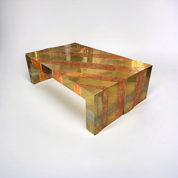 Gabriella Crespi : Tavolo da salotto  (1970 - 80)  - radica e ottone - Auction Pittura e arti decorative del XX secolo - DAMS Casa d'Aste