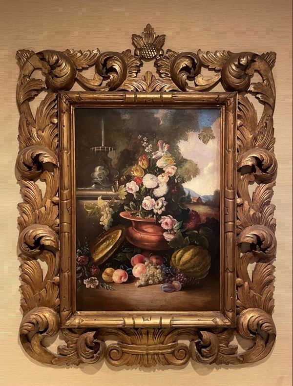 Natura morta  (prima metà del XX secolo)  - Olio su tavoletta - Auction Arredi e dipinti di una villa a La Giustiniana e altre committenze romane - Web-Live - DAMS Casa d'Aste
