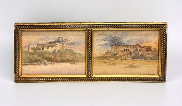 Fortezze  (fine XIX secolo)  - tecnica mista su carta - Auction Arredi e dipinti di una villa a La Giustiniana e altre committenze romane - Web-Live - DAMS Casa d'Aste